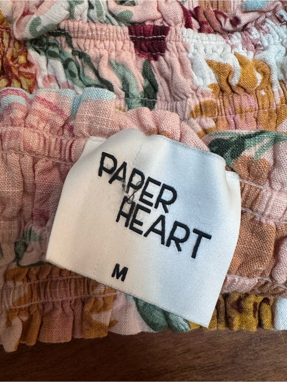 Paper Heart Floral Smocked Linen Blend Crop Top Size M Cottagecore Resort - Picture 4 of 5
